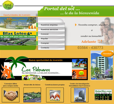 <b>Portal del Sol</b><br/>Inmobiliaria, venta y alquiler de propiedades en San Francisco, Córdoba capital y Sierras de Córdoba. Tasaciones y administración de propiedades.